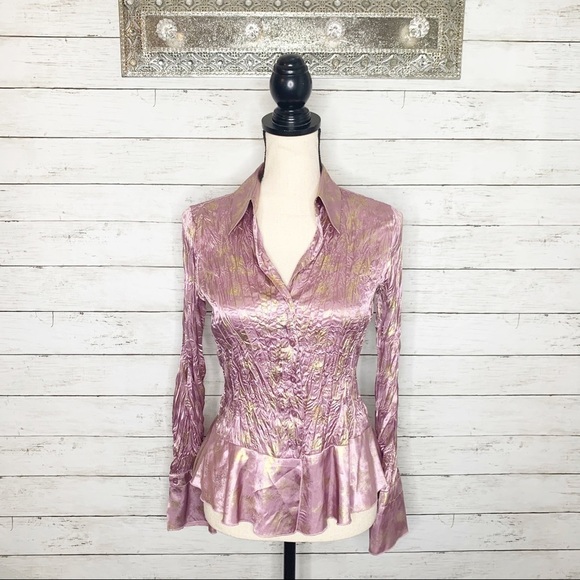 SLB Purple Gold Metallic Button Up Blouse - Picture 1 of 7